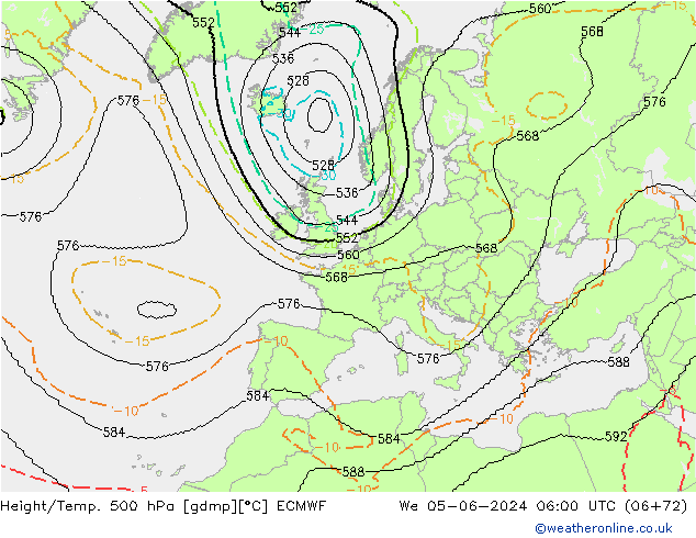 Height/Temp. 500 hPa ECMWF St 05.06.2024 06 UTC