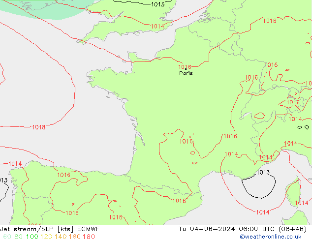 Jet stream ECMWF Ter 04.06.2024 06 UTC