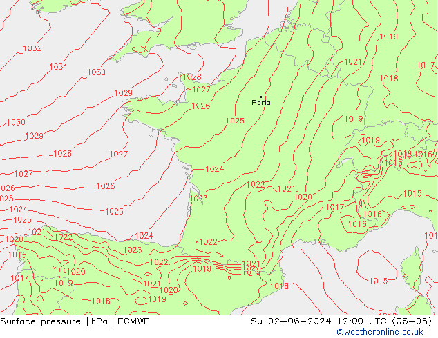 Luchtdruk (Grond) ECMWF zo 02.06.2024 12 UTC