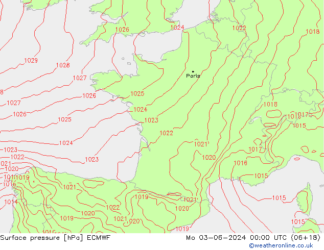 Surface pressure ECMWF Mo 03.06.2024 00 UTC