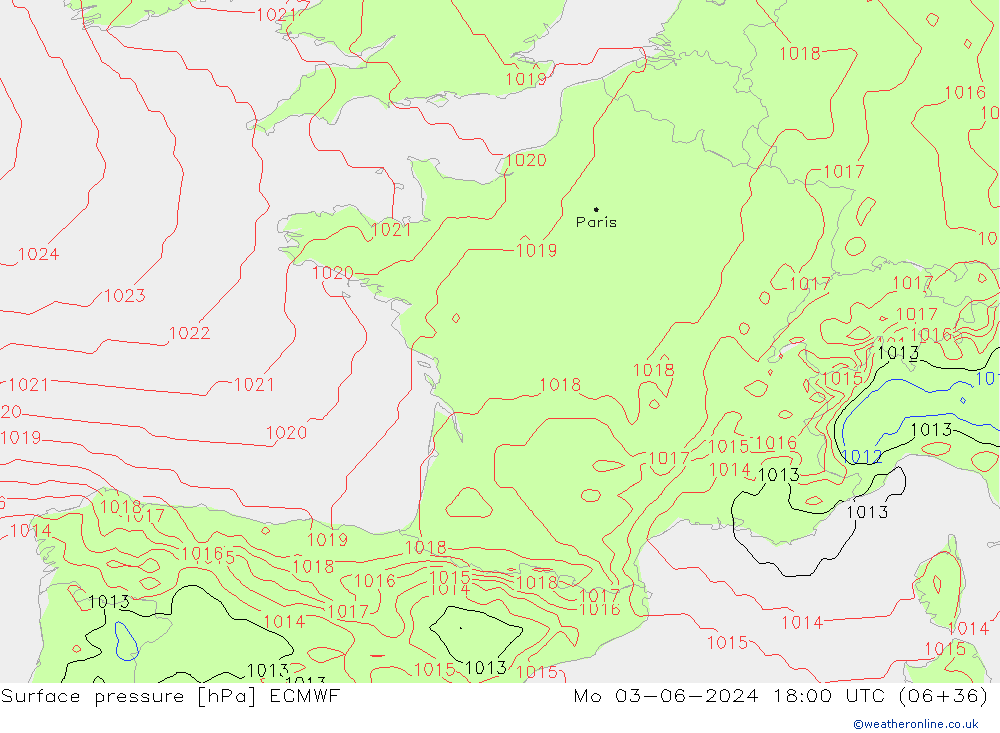 Luchtdruk (Grond) ECMWF ma 03.06.2024 18 UTC