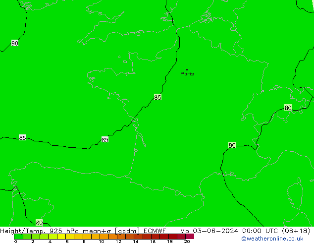 Geop./Temp. 925 hPa ECMWF lun 03.06.2024 00 UTC