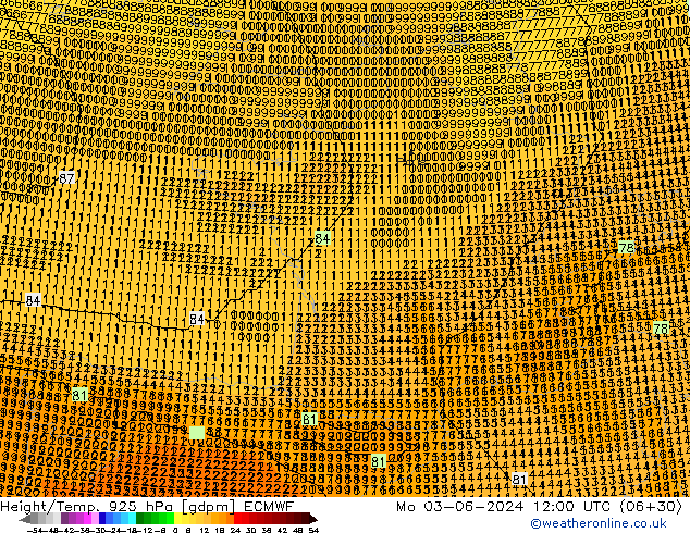 Height/Temp. 925 hPa ECMWF pon. 03.06.2024 12 UTC