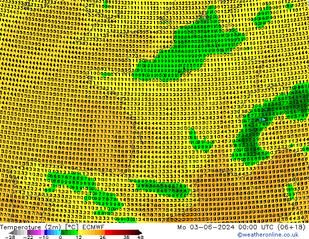 Temperature (2m) ECMWF Mo 03.06.2024 00 UTC