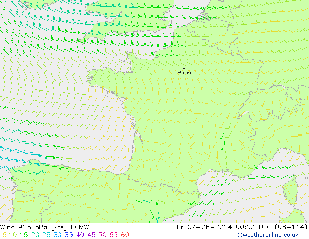 Wind 925 hPa ECMWF Fr 07.06.2024 00 UTC