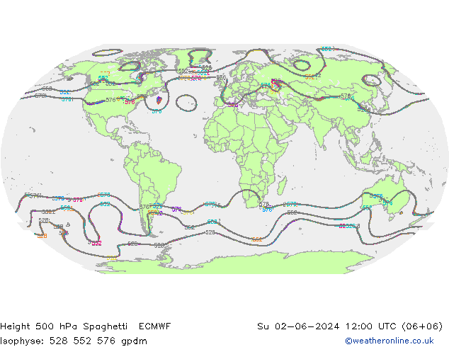 500 hPa Yüksekliği Spaghetti ECMWF Paz 02.06.2024 12 UTC