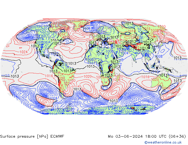 pressão do solo ECMWF Seg 03.06.2024 18 UTC