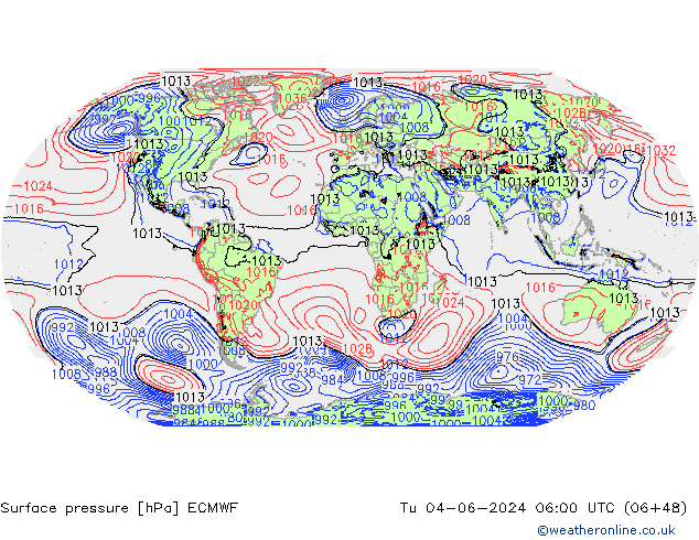 Atmosférický tlak ECMWF Út 04.06.2024 06 UTC