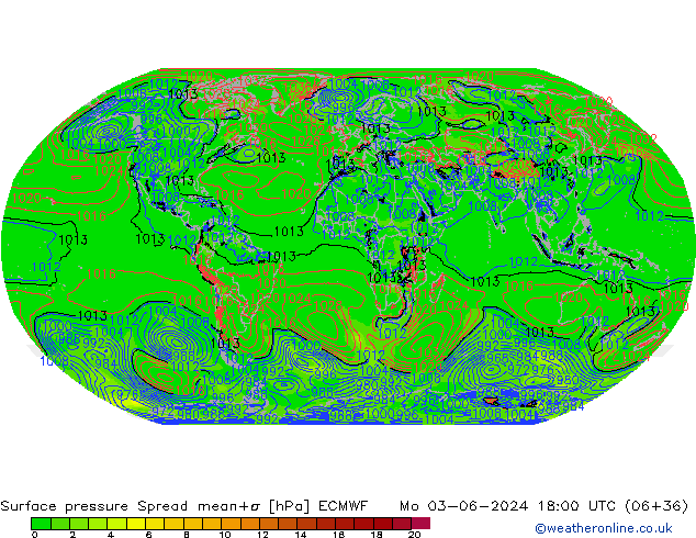 Atmosférický tlak Spread ECMWF Po 03.06.2024 18 UTC