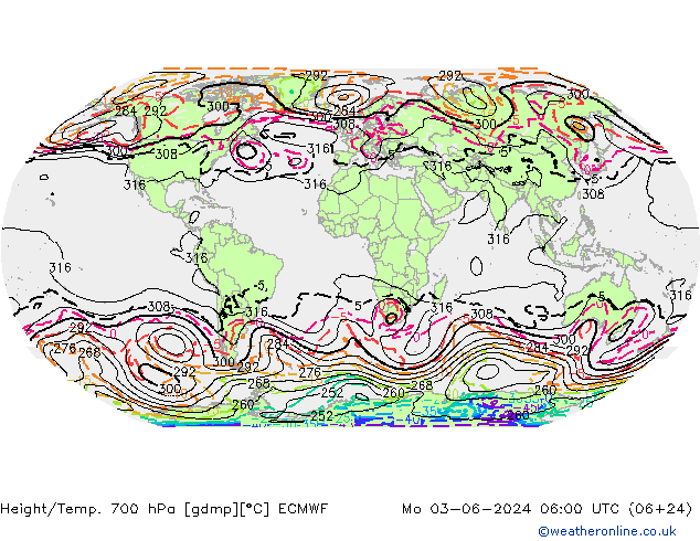 Height/Temp. 700 hPa ECMWF Mo 03.06.2024 06 UTC