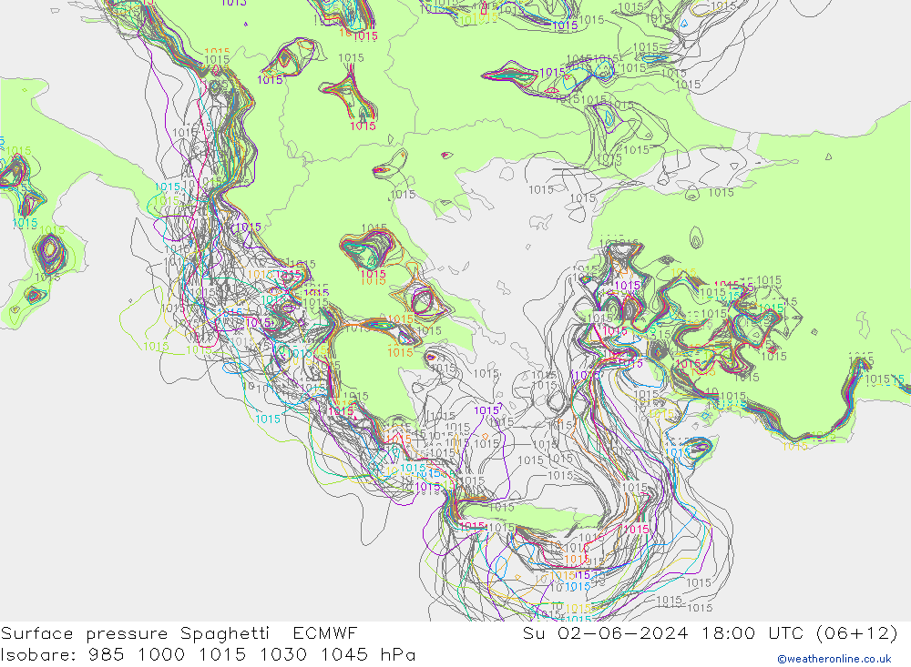 приземное давление Spaghetti ECMWF Вс 02.06.2024 18 UTC
