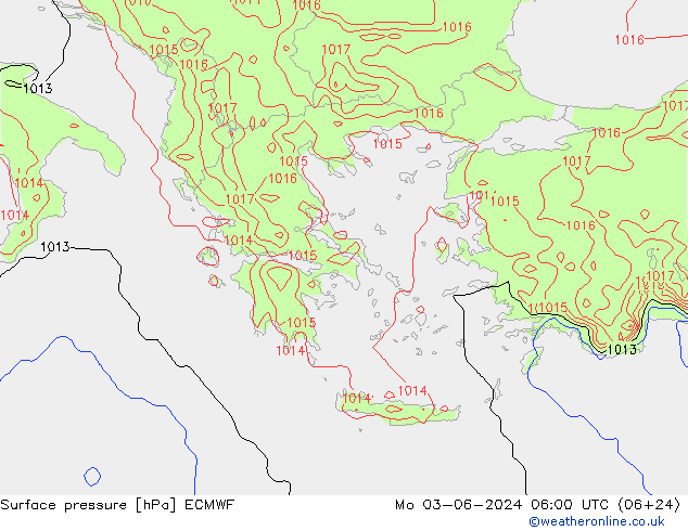 Pressione al suolo ECMWF lun 03.06.2024 06 UTC