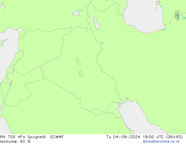 RH 700 hPa Spaghetti ECMWF Út 04.06.2024 18 UTC