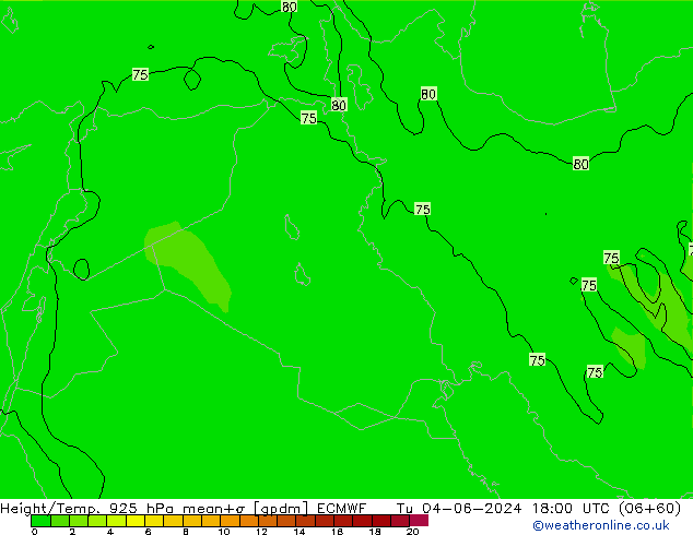 Height/Temp. 925 hPa ECMWF Út 04.06.2024 18 UTC