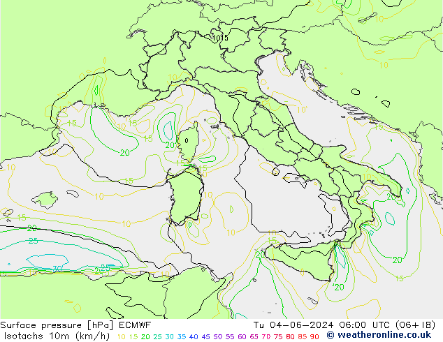 Isotachs (kph) ECMWF Ter 04.06.2024 06 UTC