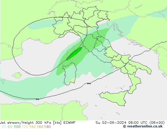 Straalstroom ECMWF zo 02.06.2024 06 UTC