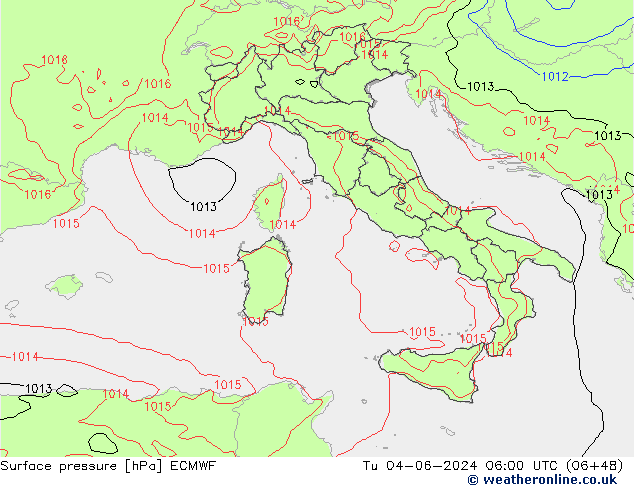 pressão do solo ECMWF Ter 04.06.2024 06 UTC