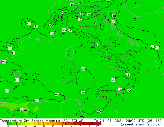 Temperatura 2m Spread ECMWF Ter 04.06.2024 06 UTC