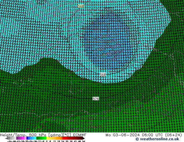 Géop./Temp. 500 hPa ECMWF lun 03.06.2024 06 UTC