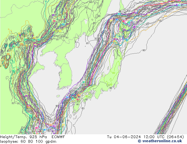 Height/Temp. 925 hPa ECMWF Út 04.06.2024 12 UTC