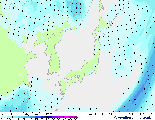 Precipitation (6h) ECMWF We 05.06.2024 18 UTC