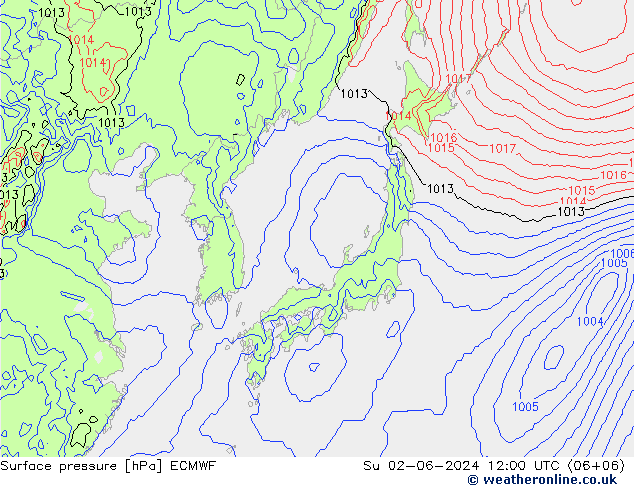 Atmosférický tlak ECMWF Ne 02.06.2024 12 UTC