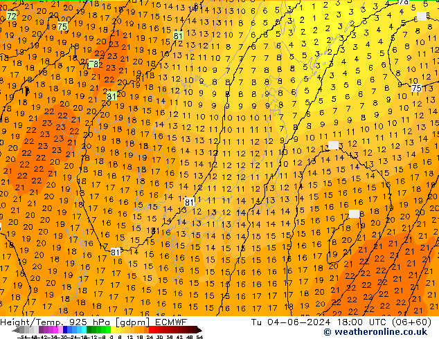 Height/Temp. 925 hPa ECMWF mar 04.06.2024 18 UTC