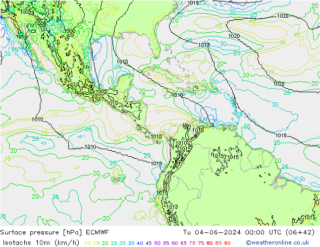 Eşrüzgar Hızları (km/sa) ECMWF Sa 04.06.2024 00 UTC