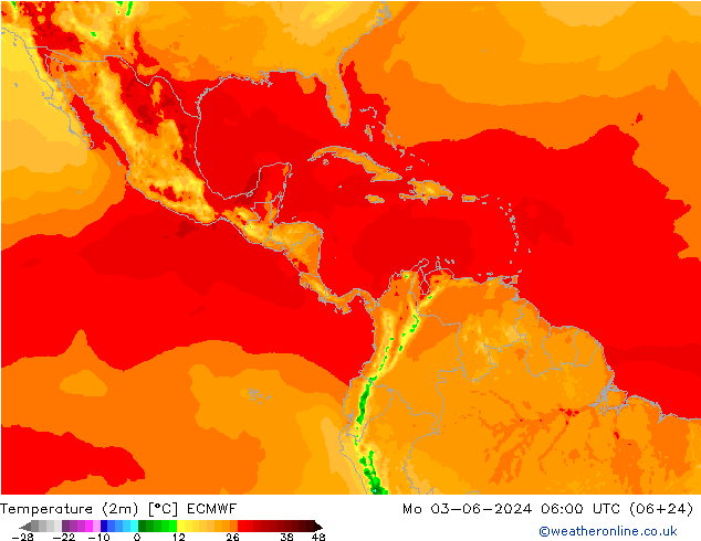 mapa temperatury (2m) ECMWF pon. 03.06.2024 06 UTC