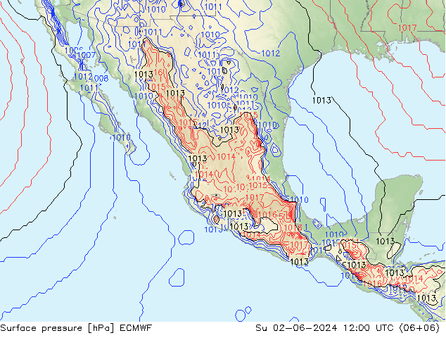 Atmosférický tlak ECMWF Ne 02.06.2024 12 UTC