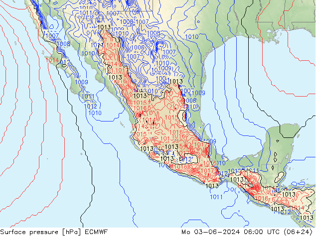 Presión superficial ECMWF lun 03.06.2024 06 UTC