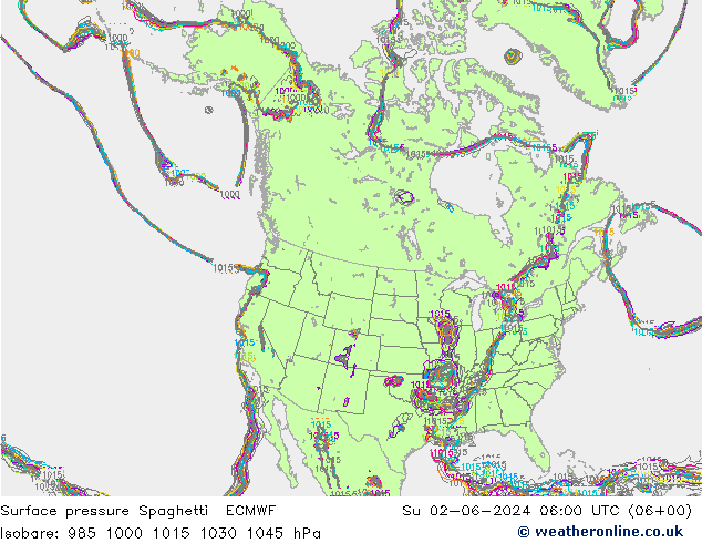Bodendruck Spaghetti ECMWF So 02.06.2024 06 UTC