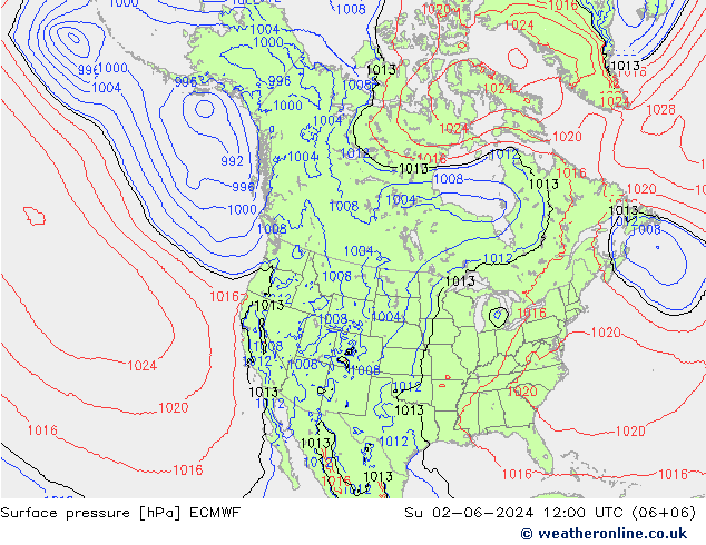 pressão do solo ECMWF Dom 02.06.2024 12 UTC