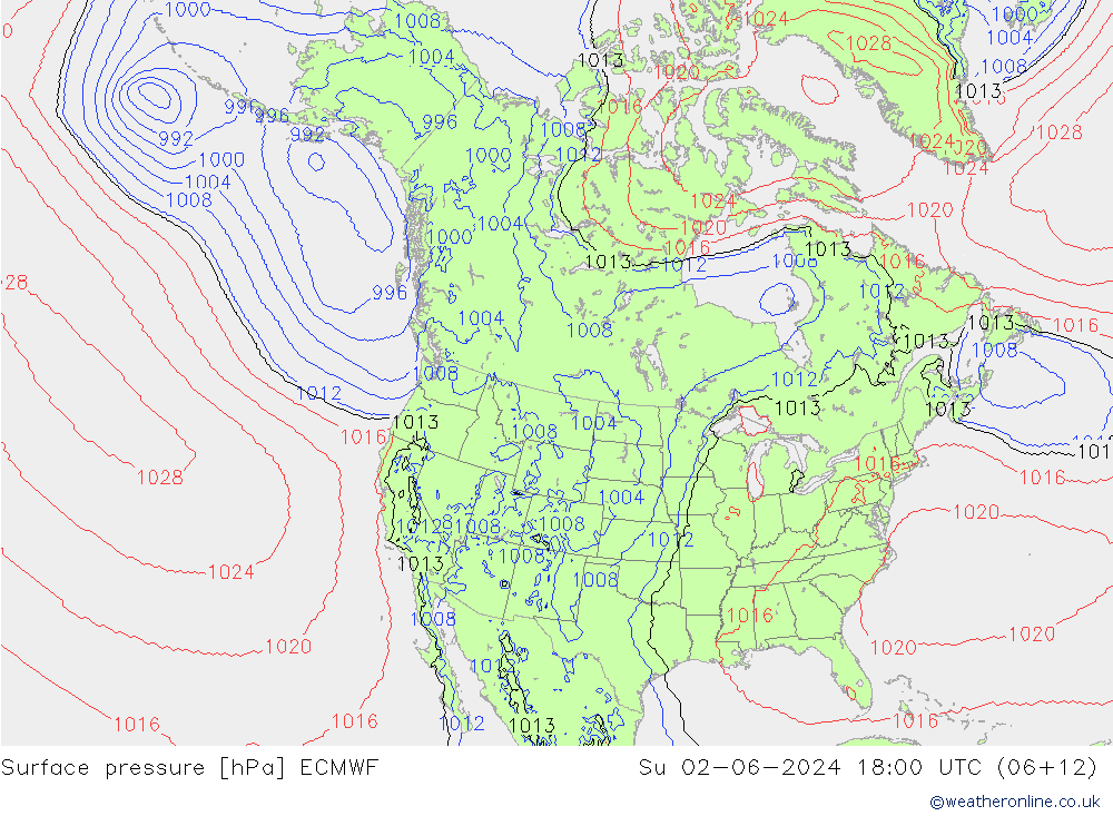 Presión superficial ECMWF dom 02.06.2024 18 UTC