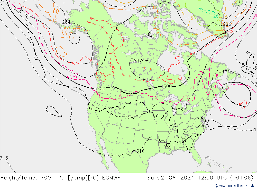 Height/Temp. 700 hPa ECMWF  02.06.2024 12 UTC