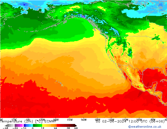 Sıcaklık Haritası (2m) ECMWF Paz 02.06.2024 12 UTC