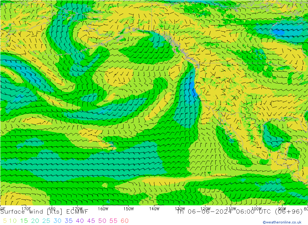 Wind 10 m ECMWF do 06.06.2024 06 UTC