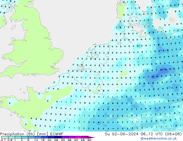 осадки (6h) ECMWF Вс 02.06.2024 12 UTC