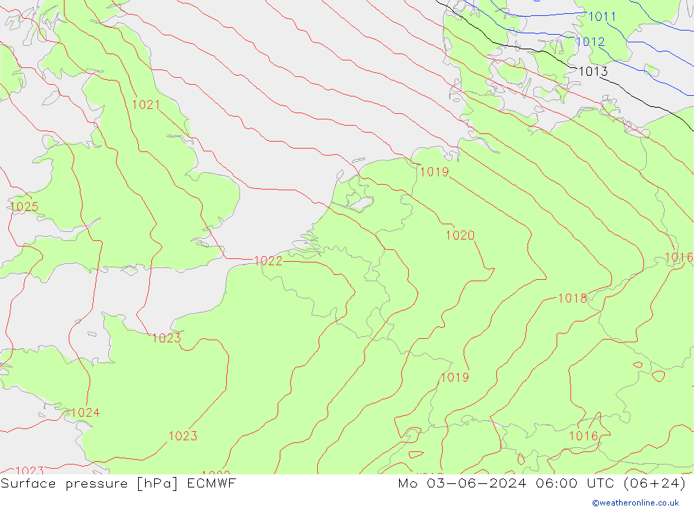 pressão do solo ECMWF Seg 03.06.2024 06 UTC