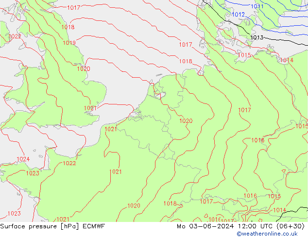 Presión superficial ECMWF lun 03.06.2024 12 UTC