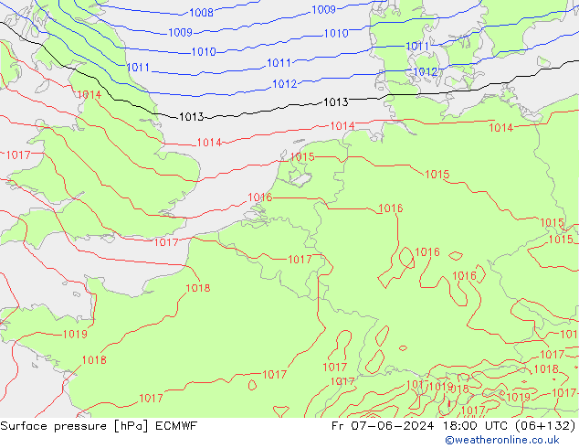 pressão do solo ECMWF Sex 07.06.2024 18 UTC