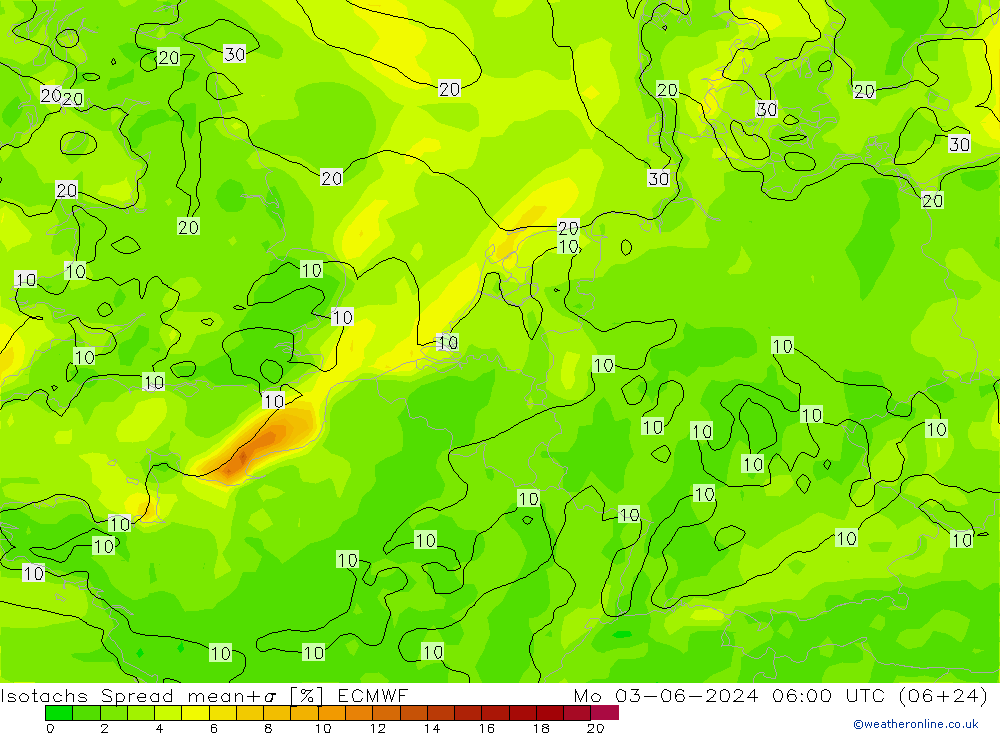 Isotachen Spread ECMWF Mo 03.06.2024 06 UTC