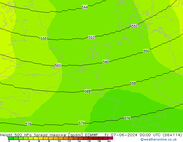 Height 500 гПа Spread ECMWF пт 07.06.2024 00 UTC