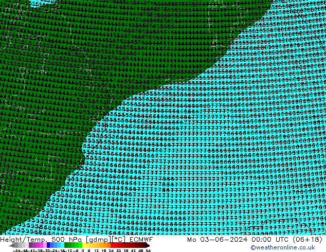 Height/Temp. 500 hPa ECMWF Mo 03.06.2024 00 UTC