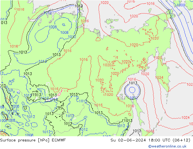 Presión superficial ECMWF dom 02.06.2024 18 UTC