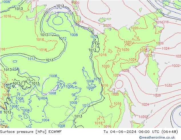 pressão do solo ECMWF Ter 04.06.2024 06 UTC