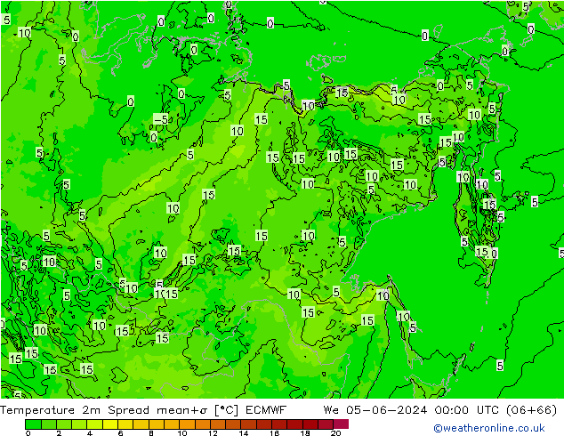Temperatuurkaart Spread ECMWF wo 05.06.2024 00 UTC