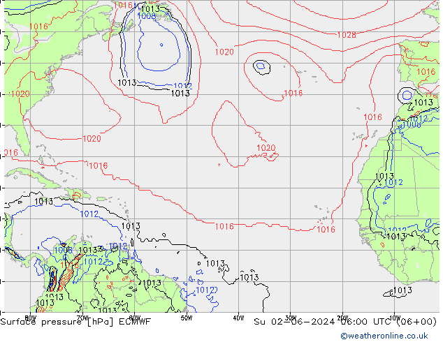 Presión superficial ECMWF dom 02.06.2024 06 UTC