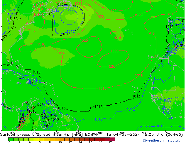 pression de l'air Spread ECMWF mar 04.06.2024 18 UTC