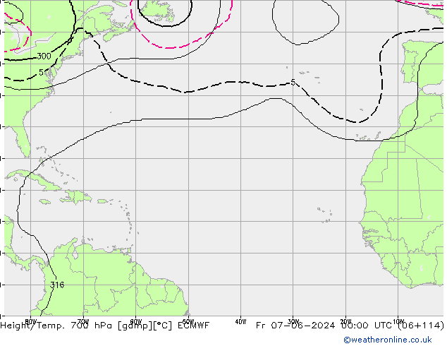 Height/Temp. 700 гПа ECMWF пт 07.06.2024 00 UTC